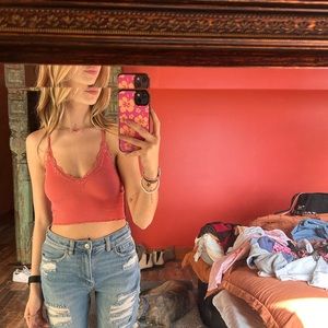 Pink Lace trim Tank Top